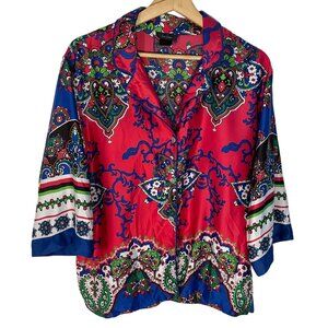 Natori Amidala Silky Feel Kimono Sleeve Pajama Top L? Pink Colorful